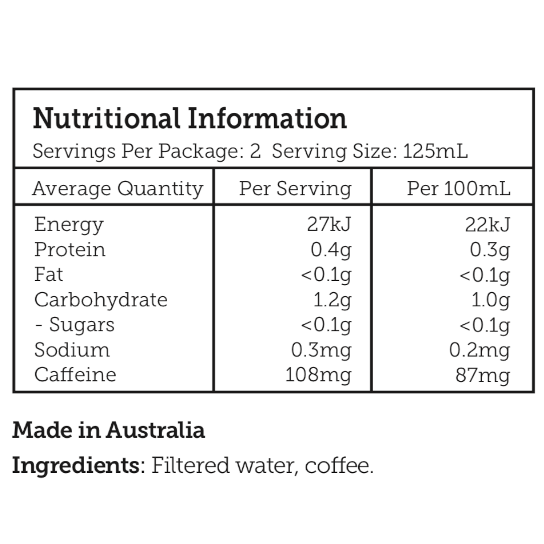 First Press Coffee - The Purest Cold Drip Coffee - Nutritional Information Panel