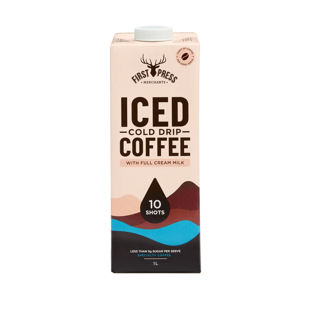 Iced Cold Drip Coffee With Full Cream Milk 1L (8 pk) - First Press Coffee